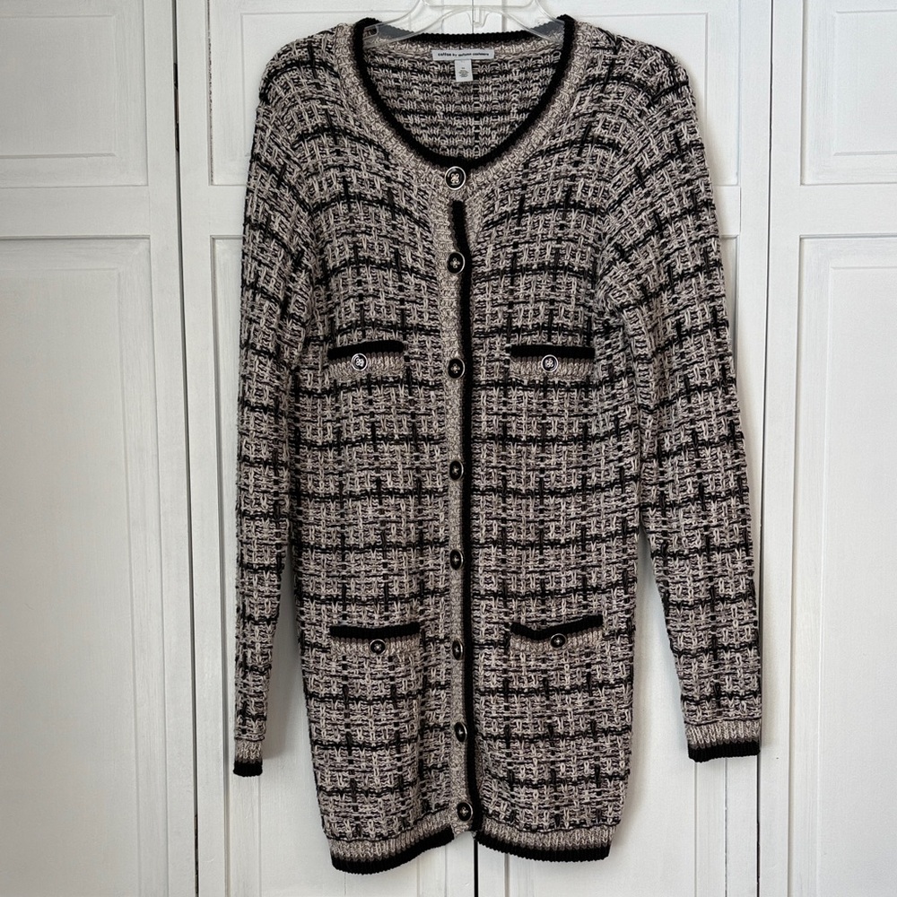 Cotton by Autumn Cashmere  Women's Black and Cream Long Cardigan Sweater